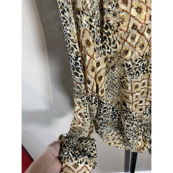 Maggie Lawrence Women Shirt Large Crop Top Long Sleeve Button Down Front Tie Vtg - Picture 2 of 8